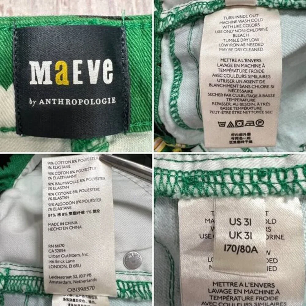 Anthropologie Maeve The Cigarette Slim Jeans High Rise SIZE 31 Green Heart Stars - Picture 3 of 9